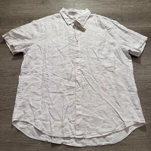 J Crew Shirt Mens XL White 100% Linen Button Down Classic Short Sleeve Costal
